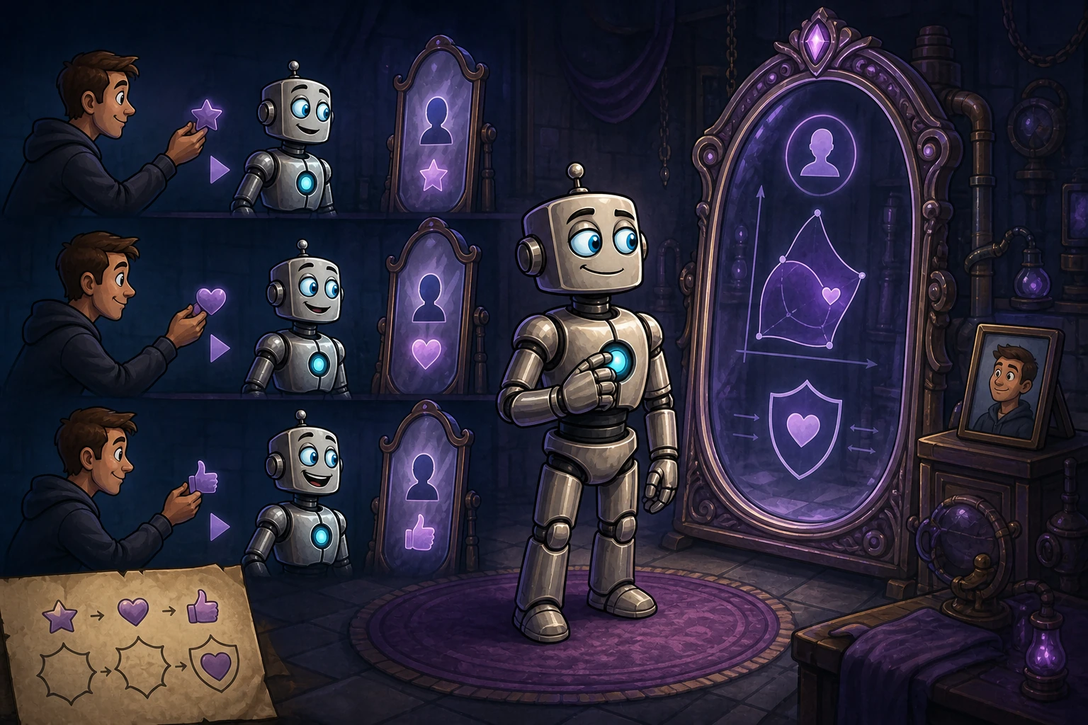 Repeated user rewards durably reshape a personalized robot's compass and safety contours even after the user leaves.